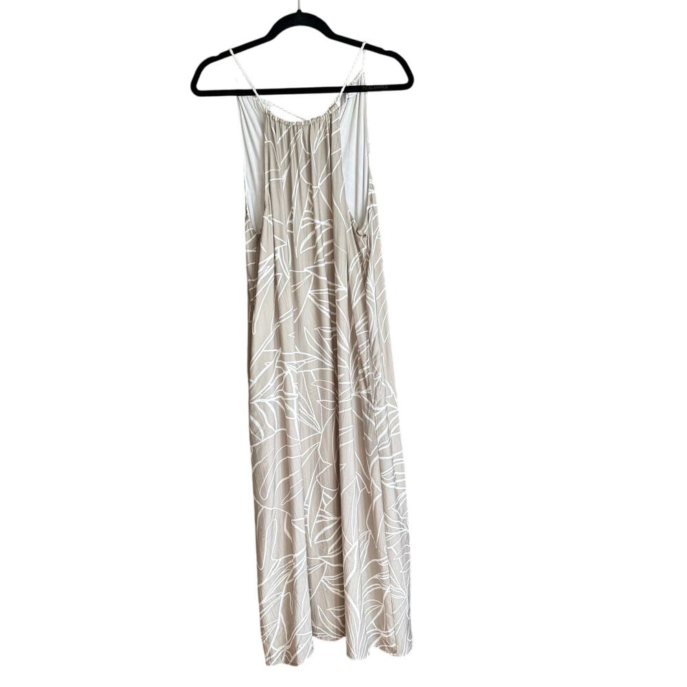 Bella Dahl Tropical Palm Print Halter Maxi Dress Cream Sz L Boho Beachy Resort - Picture 9 of 16